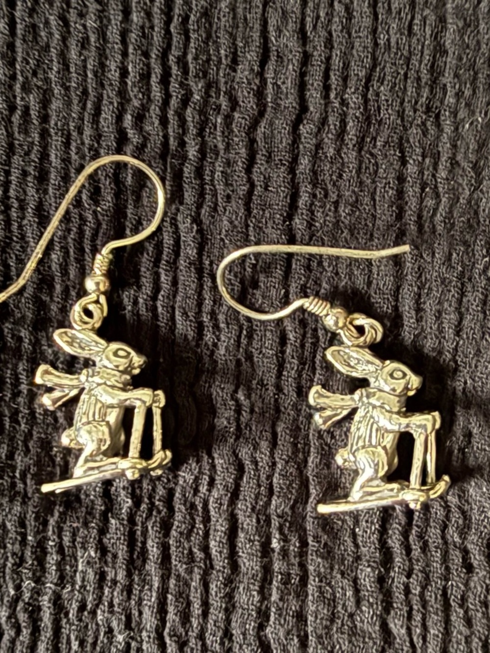 Silver Bunny Ski Dangle Earrings for a young child - Women Jewelry